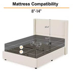 Lit Dyonery en lin naturel, hauteur 140 cm, structure renforcée, convient aux matelas de 20 à 35 cm d'épaisseur, pas besoin de sommier tapissier