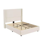 Lit Dyonery en lin naturel, hauteur 140 cm, structure renforcée, convient aux matelas de 20 à 35 cm d'épaisseur, pas besoin de sommier tapissier