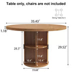 Table de salle à manger circulaire à quatre places Dyonery 35, un modèle moderne avec espace de rangement à double couche et portes coulissantes