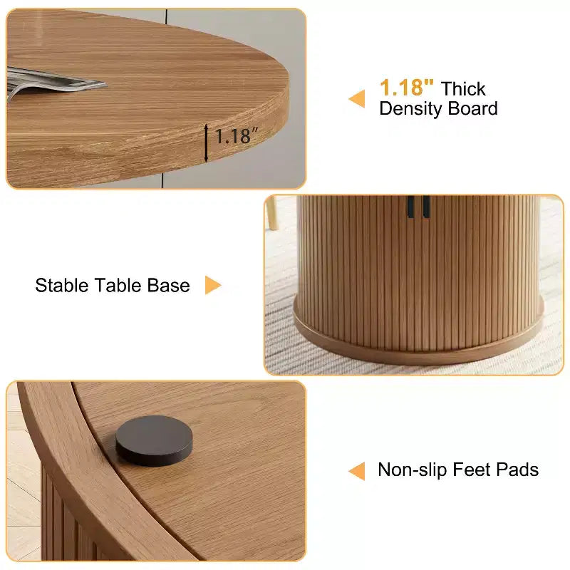 Table de salle à manger circulaire à quatre places Dyonery 35, un modèle moderne avec espace de rangement à double couche et portes coulissantes