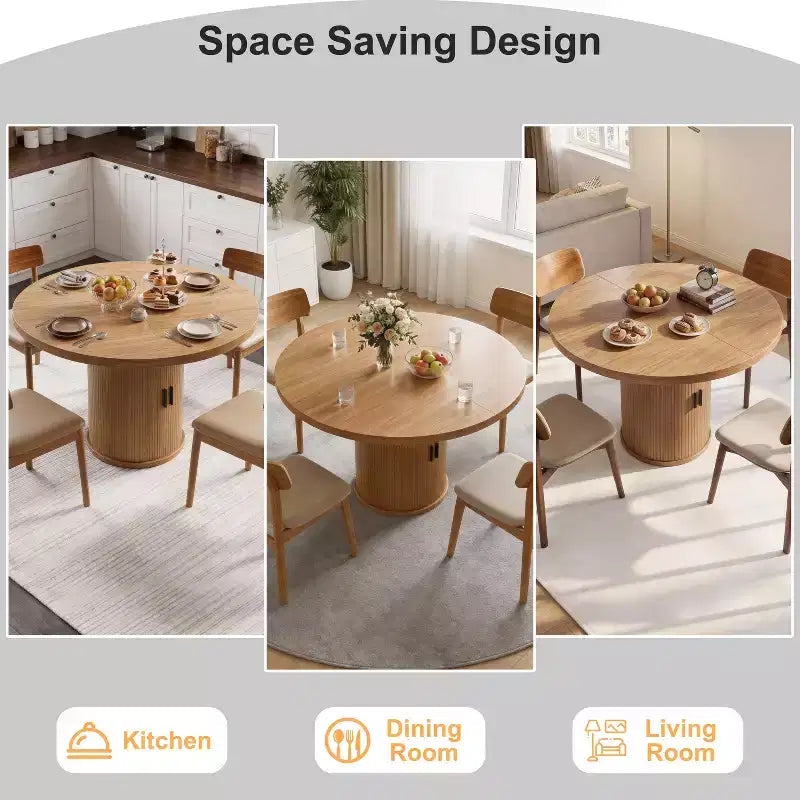 Table de salle à manger circulaire à quatre places Dyonery 35, un modèle moderne avec espace de rangement à double couche et portes coulissantes
