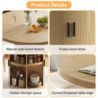 Table de salle à manger circulaire à quatre places Dyonery 35, un modèle moderne avec espace de rangement à double couche et portes coulissantes