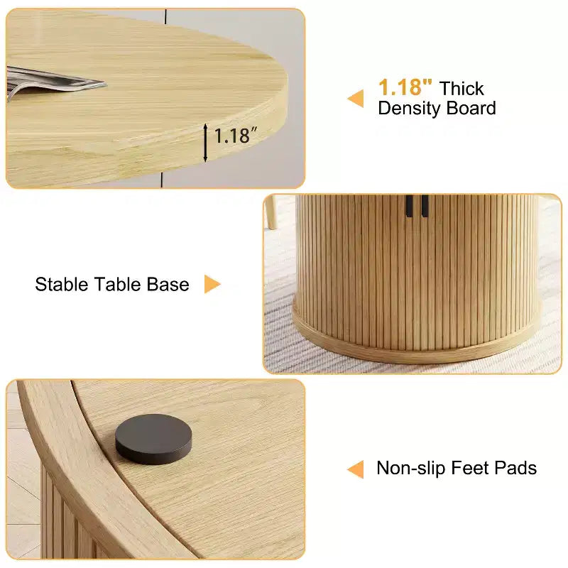 Table de salle à manger circulaire à quatre places Dyonery 35, un modèle moderne avec espace de rangement à double couche et portes coulissantes