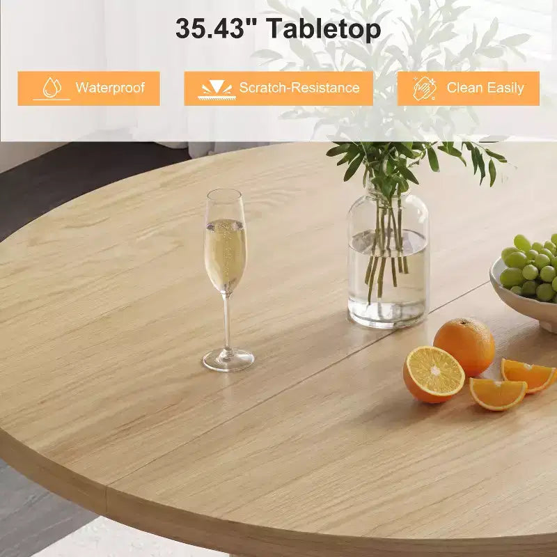 Table de salle à manger circulaire à quatre places Dyonery 35, un modèle moderne avec espace de rangement à double couche et portes coulissantes
