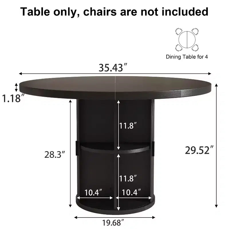 Table de salle à manger circulaire à quatre places Dyonery 35, un modèle moderne avec espace de rangement à double couche et portes coulissantes