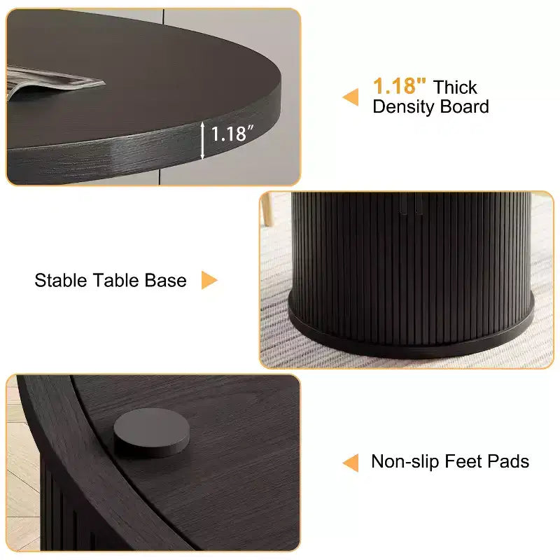 Table de salle à manger circulaire à quatre places Dyonery 35, un modèle moderne avec espace de rangement à double couche et portes coulissantes