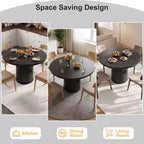 Table de salle à manger circulaire à quatre places Dyonery 35, un modèle moderne avec espace de rangement à double couche et portes coulissantes