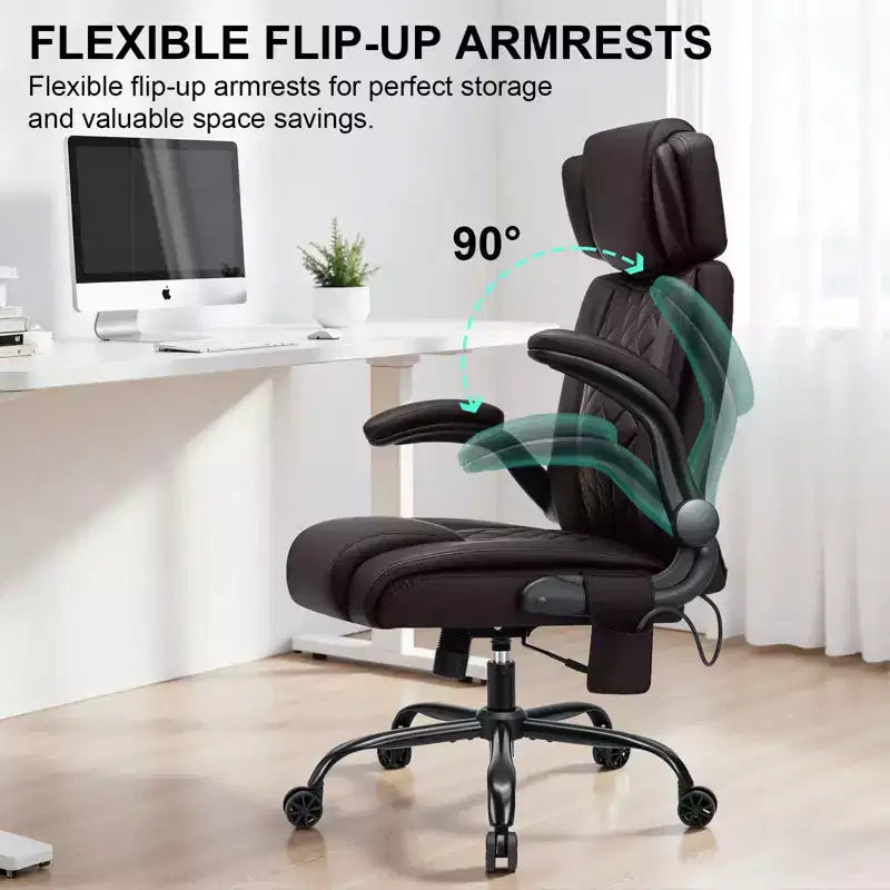 Chaise de bureau ergonomique HOFFREE 200 kg Chaise de bureau en similicuir Dossier haut Appui-tête réglable Accoudoirs rabattables Chaise d'ordinateur
