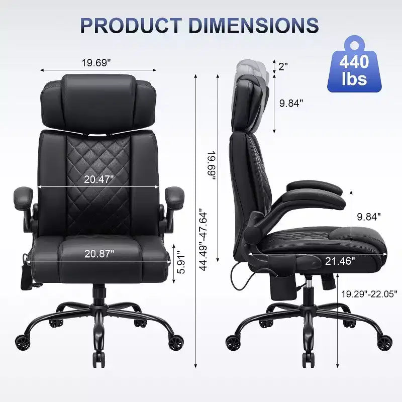 Chaise de bureau ergonomique HOFFREE 200 kg Chaise de bureau en similicuir Dossier haut Appui-tête réglable Accoudoirs rabattables Chaise d'ordinateur