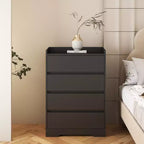 JVNOXK Meuble à quatre tiroirs sans poignée 100 % étanche Meuble moderne en bois Cadre robuste Convient pour le salon ou la chambre à coucher Noir