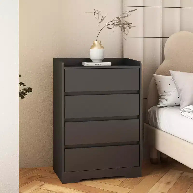 JVNOXK Meuble à quatre tiroirs sans poignée 100 % étanche Meuble moderne en bois Cadre robuste Convient pour le salon ou la chambre à coucher Noir