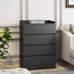 JVNOXK Meuble à quatre tiroirs sans poignée 100 % étanche Meuble moderne en bois Cadre robuste Convient pour le salon ou la chambre à coucher Noir
