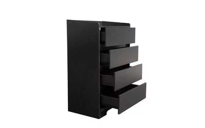 JVNOXK Meuble à quatre tiroirs sans poignée 100 % étanche Meuble moderne en bois Cadre robuste Convient pour le salon ou la chambre à coucher Noir
