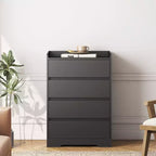 JVNOXK Meuble à quatre tiroirs sans poignée 100 % étanche Meuble moderne en bois Cadre robuste Convient pour le salon ou la chambre à coucher Noir