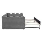Lit de repos complet Zeus & Ruta avec lit gigogne – Tissu en lin à carreaux, tête de lit ondulée et port de chargement USB