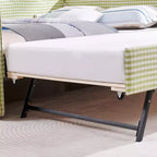 Lit de repos complet Zeus & Ruta avec lit gigogne – Tissu en lin à carreaux, tête de lit ondulée et port de chargement USB