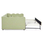 Lit de repos complet Zeus & Ruta avec lit gigogne – Tissu en lin à carreaux, tête de lit ondulée et port de chargement USB