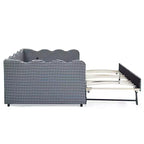 Lit de repos complet Zeus & Ruta avec lit gigogne – Tissu en lin à carreaux, tête de lit ondulée et port de chargement USB