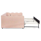 Lit de repos complet Zeus & Ruta avec lit gigogne – Tissu en lin à carreaux, tête de lit ondulée et port de chargement USB
