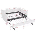 Lit de repos complet Zeus & Ruta avec lit gigogne – Tissu en lin à carreaux, tête de lit ondulée et port de chargement USB