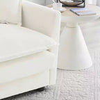 MAYEERTY Canapé de salon 3 places de style moderne du milieu du siècle avec 2 oreillers accoudoirs et 3 coussins décoratifs, couleur blanc