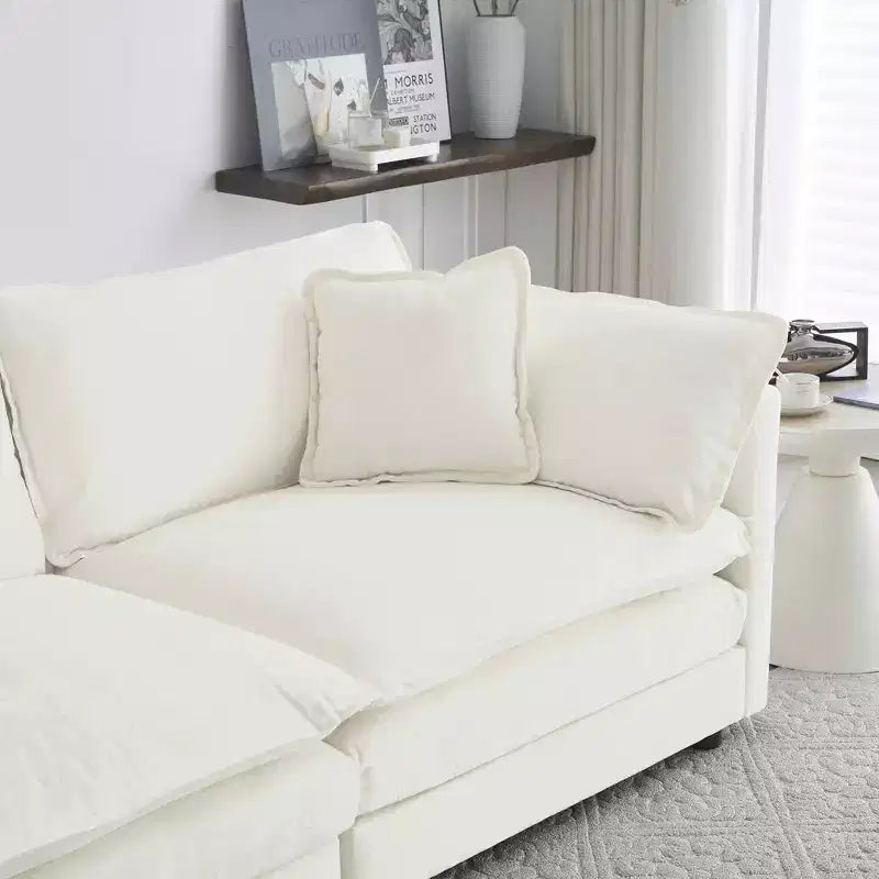 MAYEERTY Canapé de salon 3 places de style moderne du milieu du siècle avec 2 oreillers accoudoirs et 3 coussins décoratifs, couleur blanc