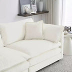 MAYEERTY Canapé de salon 3 places de style moderne du milieu du siècle avec 2 oreillers accoudoirs et 3 coussins décoratifs, couleur blanc