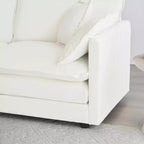 MAYEERTY Canapé de salon 3 places de style moderne du milieu du siècle avec 2 oreillers accoudoirs et 3 coussins décoratifs, couleur blanc