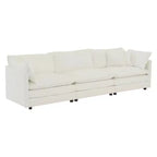 MAYEERTY Canapé de salon 3 places de style moderne du milieu du siècle avec 2 oreillers accoudoirs et 3 coussins décoratifs, couleur blanc