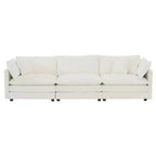 MAYEERTY Canapé de salon 3 places de style moderne du milieu du siècle avec 2 oreillers accoudoirs et 3 coussins décoratifs, couleur blanc