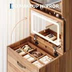 Coiffeuse 3 en 1 avec 3 couleurs de lumière, ensemble de coiffeuse compact avec 2 prises CA et USB, table de maquillage avec tiroirs