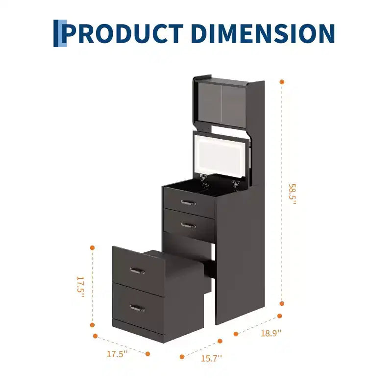 Coiffeuse 3 en 1 avec 3 couleurs de lumière, ensemble de coiffeuse compact avec 2 prises CA et USB, table de maquillage avec tiroirs