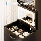 Coiffeuse 3 en 1 avec 3 couleurs de lumière, ensemble de coiffeuse compact avec 2 prises CA et USB, table de maquillage avec tiroirs