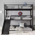 Twin XL over Twin XL over Twin XL Bunk Bed with Slide Metal Triple Bunk Bed with Safety Guardrails Heavy-duty Bunk Bed with Noise-reduced Design Black