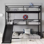 Twin XL over Twin XL over Twin XL Bunk Bed with Slide Metal Triple Bunk Bed with Safety Guardrails Heavy-duty Bunk Bed with Noise-reduced Design Black