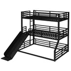 Lit superposé triple Twin XL sur Twin XL sur Twin XL avec toboggan, en métal, avec barrières de sécurité, robuste avec réduction du bruit, noir