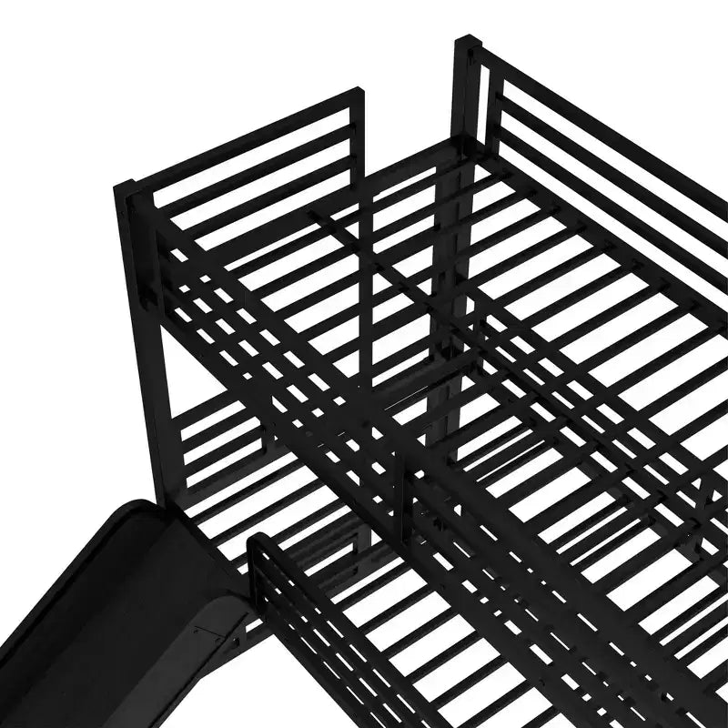 Lit superposé triple Twin XL sur Twin XL sur Twin XL avec toboggan, en métal, avec barrières de sécurité, robuste avec réduction du bruit, noir