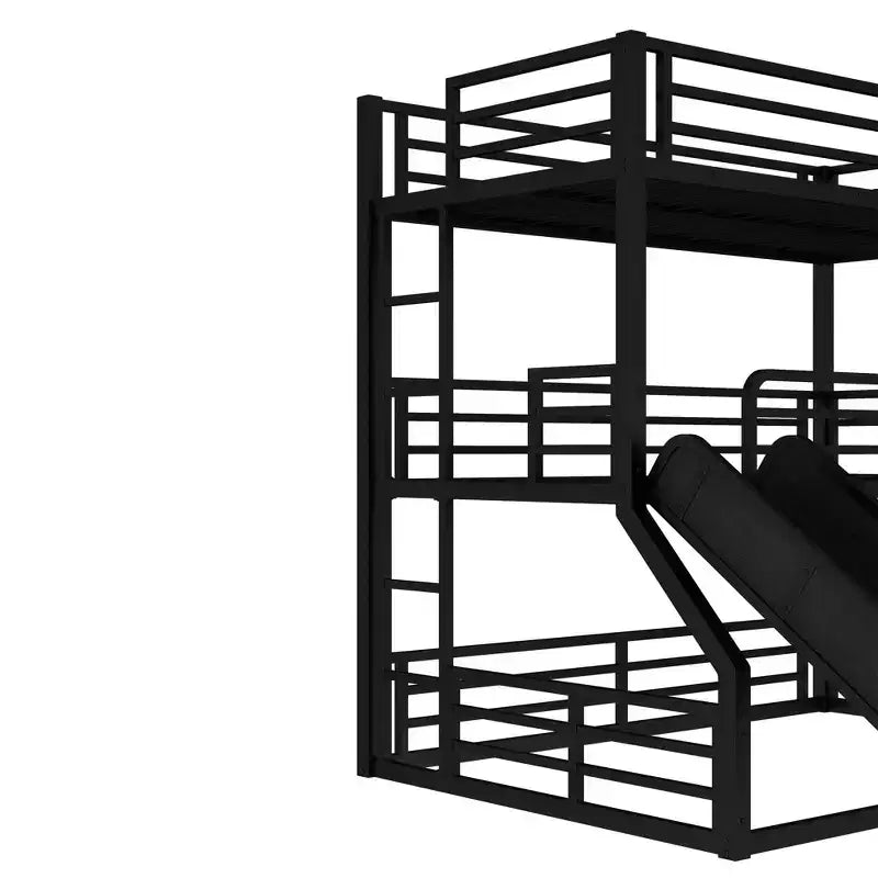 Lit superposé triple Twin XL sur Twin XL sur Twin XL avec toboggan, en métal, avec barrières de sécurité, robuste avec réduction du bruit, noir