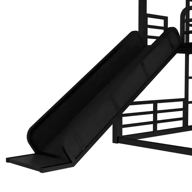 Lit superposé triple Twin XL sur Twin XL sur Twin XL avec toboggan, en métal, avec barrières de sécurité, robuste avec réduction du bruit, noir