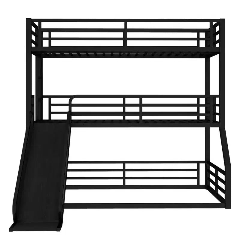 Lit superposé triple Twin XL sur Twin XL sur Twin XL avec toboggan, en métal, avec barrières de sécurité, robuste avec réduction du bruit, noir