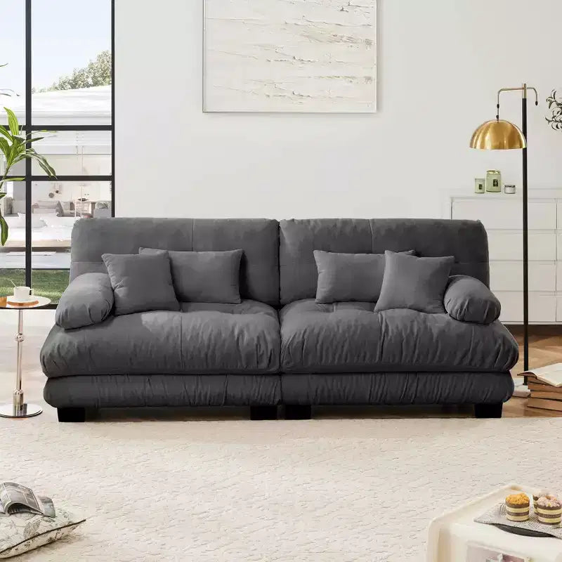 MAYEERTY Cloud 2 Seater Sofa with 2 Seat 2 Lumbar Pillows 2 Throw Pillows for Living Room Gray