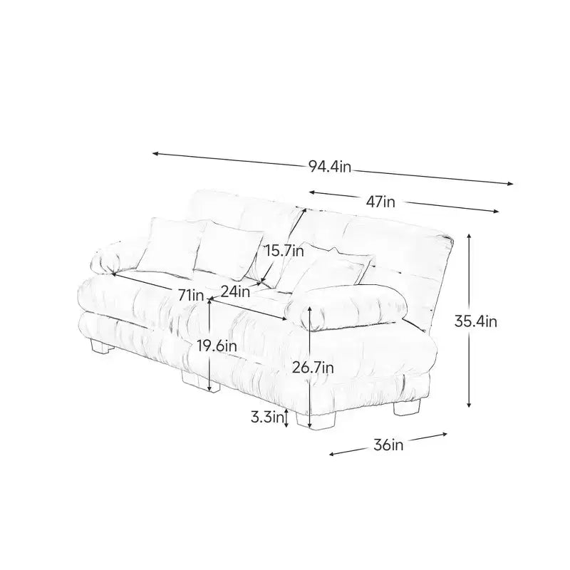 Canapé deux places MAYEERTY Cloud avec 2 coussins d'assise, 2 coussins lombaires et 2 coussins décoratifs pour salon Gris