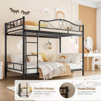 Lit superposé en métal jumeau sur jumeau, avec échelle et garde-corps, capacité de 180 kg pour chambre d'enfant, noir