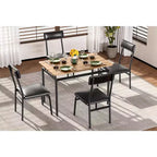 Ensemble de salle à manger industriel 5 pièces, petite table avec chaises rembourrées en PU pour cuisine peu encombrante, noir et marron