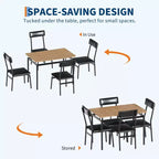 Ensemble de salle à manger industriel 5 pièces, petite table avec chaises rembourrées en PU pour cuisine peu encombrante, noir et marron