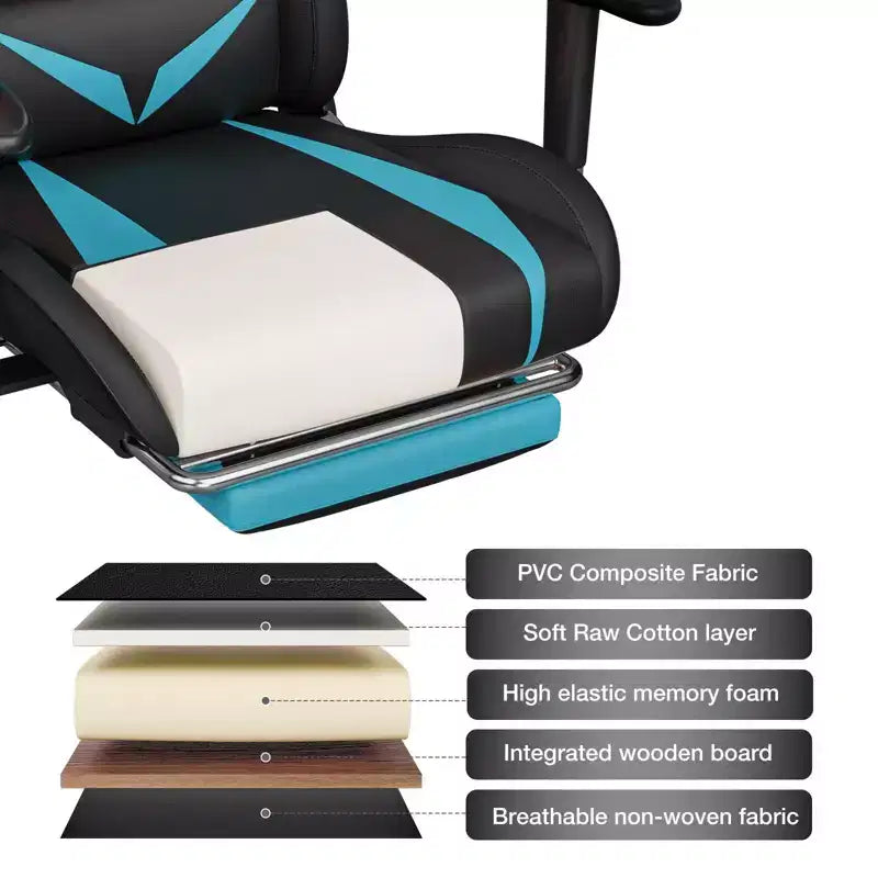 Fauteuil de jeu inclinable de massage Hoffree Chaise de bureau ergonomique pour PC avec haut-parleur Bluetooth et lumière RVB