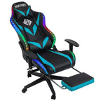Fauteuil de jeu inclinable de massage Hoffree Chaise de bureau ergonomique pour PC avec haut-parleur Bluetooth et lumière RVB