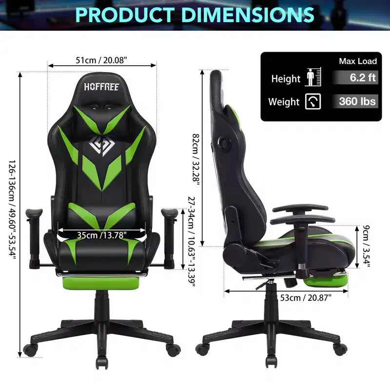 Fauteuil de jeu inclinable de massage Hoffree Chaise de bureau ergonomique pour PC avec haut-parleur Bluetooth et lumière RVB