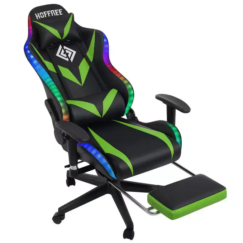 Fauteuil de jeu inclinable de massage Hoffree Chaise de bureau ergonomique pour PC avec haut-parleur Bluetooth et lumière RVB