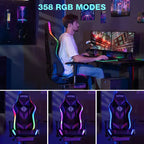 Fauteuil de jeu inclinable de massage Hoffree Chaise de bureau ergonomique pour PC avec haut-parleur Bluetooth et lumière RVB